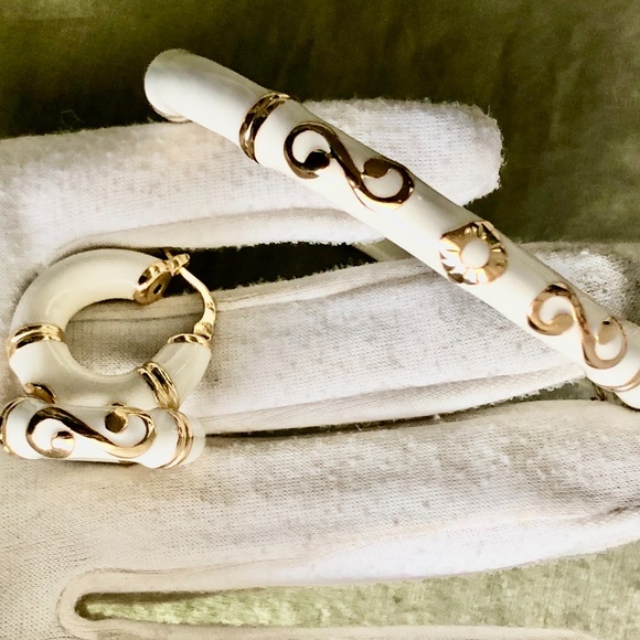 VTG Sterling Inlay Bracelet & Earring Set Ivory - Picture 3 of 7